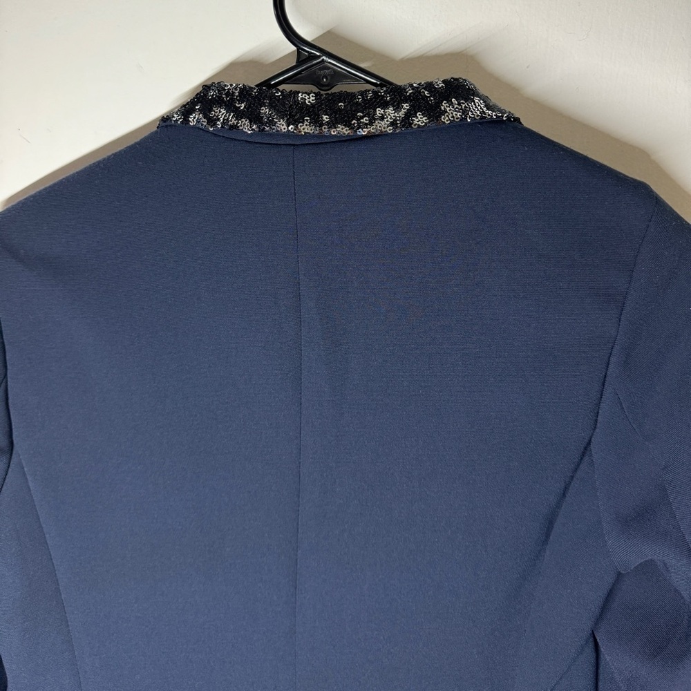 Maison Scotch Navy Blue Black Sequin Single Button Closure Tuxedo Blazer Size 1 - Picture 12 of 16